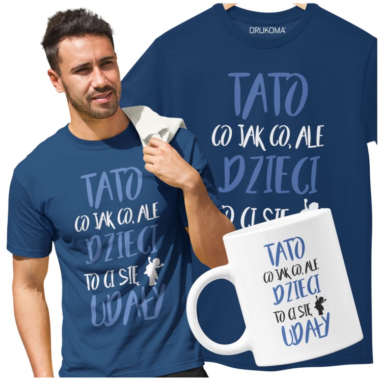 Koszulka dla taty wraz z kubkiem TATO CO JAK CO, ALE DZIECI CI SIĘ UDAŁY