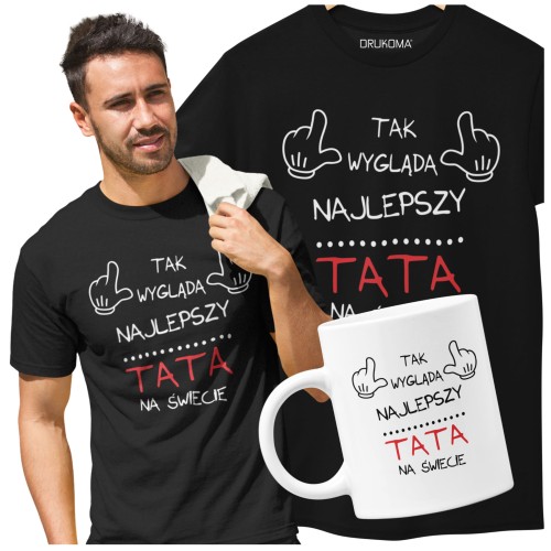 Koszulka dla taty wraz z kubkiem z nadrukiem "Tak wygląda najlepszy TATA na świecie"