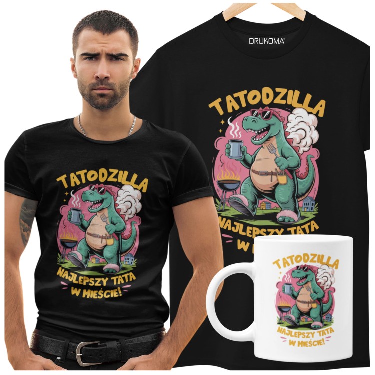 Komplet KOSZULKA I KUBEK dla Taty Upominek Dzień Ojca Urodziny TATODZILLA
