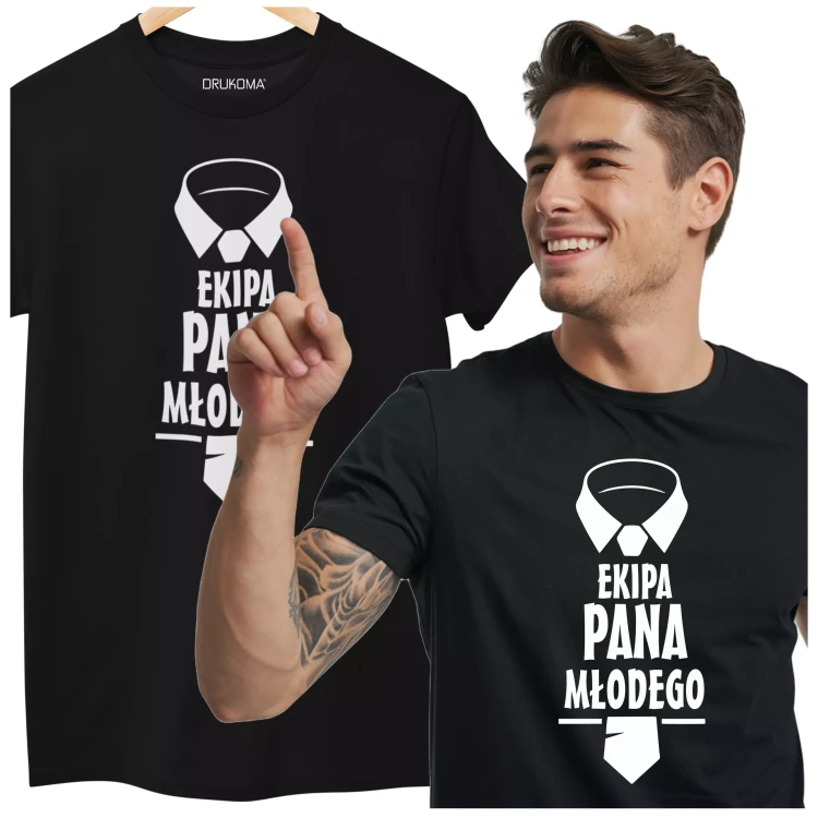 Koszulka dla na wieczór kawalerski modny prezent dla przyszłej Pary Młodej z napisem EKIPA PANA MŁODEGO (4).webp