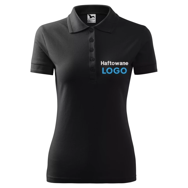 Koszulka czarna polo z logo na sercu damska z haftem logo firmy 200g 210 kolor 01 koszulka polo.webp