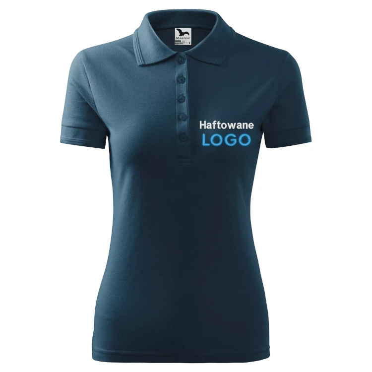 Koszulka granatowa polo z logo na sercu damska z haftem logo firmy 200g 210 kolor 02 koszulka polo.webp