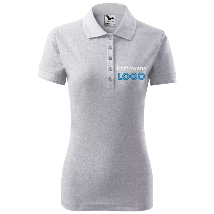 Koszulka JASNOSZARY MELANŻ polo z logo na sercu damska z haftem logo firmy 200g 210 kolor 03 koszulka polo.webp