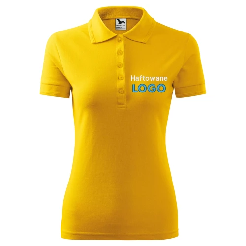 Koszulka ŻÓŁTY polo z logo na sercu damska z haftem logo firmy 200g 210 kolor 04 koszulka polo.webp