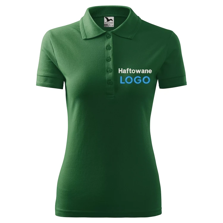 Koszulka ZIELEŃ BUTELKOWA polo z logo na sercu damska z haftem logo firmy 200g 210 kolor 06 koszulka polo.webp