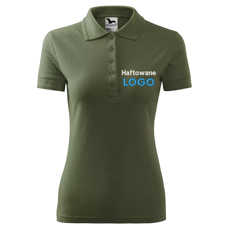 Koszulka polo KHAKI z logo na sercu damska z haftem logo firmy 200g 210 kolor 09 koszulka polo.webp
