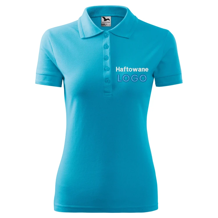 Koszulka polo TURKUSOWA z logo na sercu damska z haftem logo firmy 200g 210 kolor 44 koszulka polo.webp