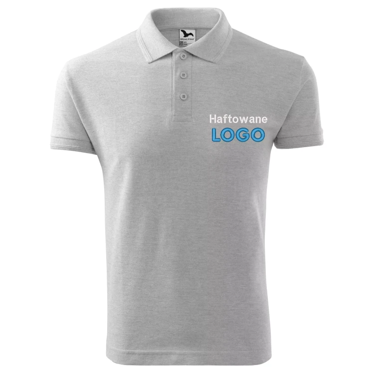 Koszulka polo JASNOSZARA z logo na sercu męska z HAFTEM logo firmy 200g 203 kolor 03 koszulka polo.webp