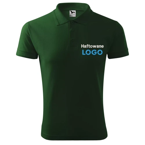 Koszulka polo ZIELEŃ BUTELKOWA z logo na sercu męska z HAFTEM logo firmy 200g 203 kolor 06 koszulka polo.webp