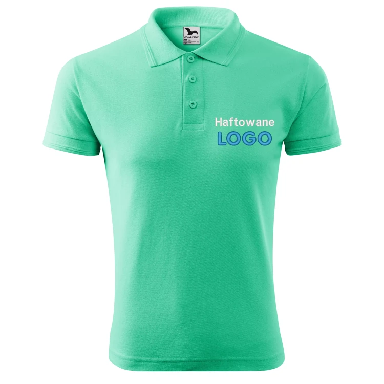 Koszulka polo MIĘTOWA z logo na sercu męska z HAFTEM logo firmy 200g 203 kolor 95 koszulka polo.webp