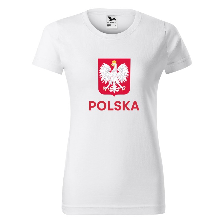 Koszulka DAMSKA biała BIAŁA z krótkim rękawem z GODŁEM POLSKI kolor biały