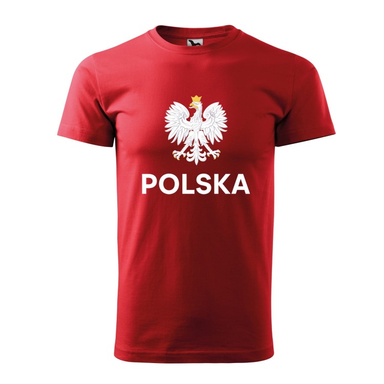Koszulka męska CZERWONA z krótkim rękawem z GODŁEM POLSKI męska kolor CZERWONY