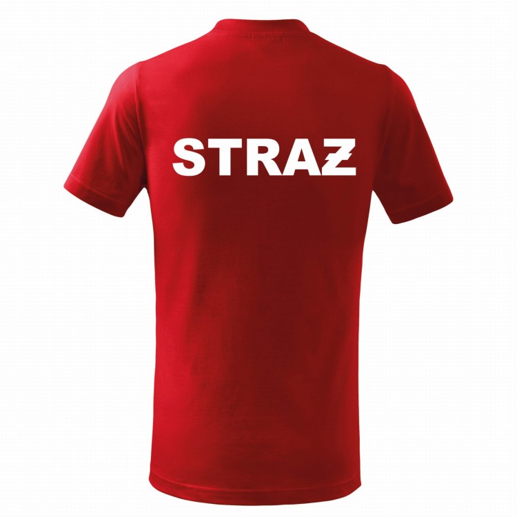 Koszulka dziecięca z krótkim rękawem z logo MDP na sercu i napisem "STRAŻ" na plecach unisex 160g Basic138 koszulka krótki rękaw kolor czerwony