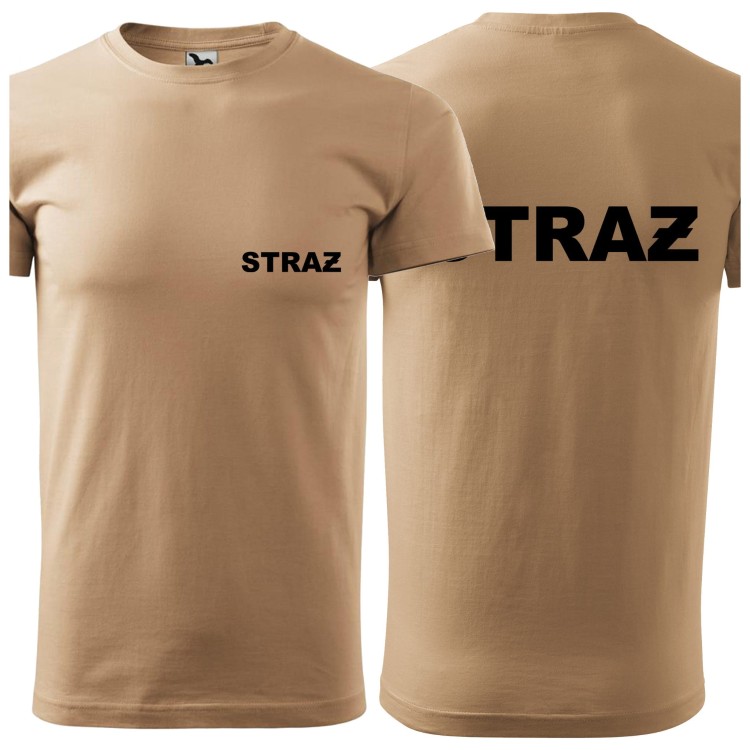 Koszulka z krótkim rękawem z logo na sercu i plecach męska NADRUK Z napisem straż 160g BASIC129 koszulka krótki rękaw kolor piaskowy