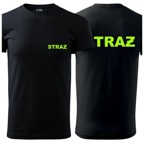 Koszulka z krótkim rękawem z logo na sercu i plecach męska NADRUK Z napisem straż 160g BASIC129 koszulka krótki rękaw kolor czarny