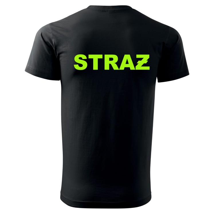 Koszulka z krótkim rękawem z logo na sercu i plecach męska NADRUK Z napisem straż 160g BASIC129 koszulka krótki rękaw kolor czarny