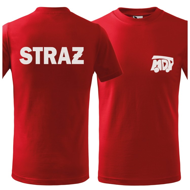Koszulka dziecięca z krótkim rękawem z logo na sercu i plecach unisex z HAFTEM logo OSP 160g Basic138 koszulka krótki rękaw kolor czerwony