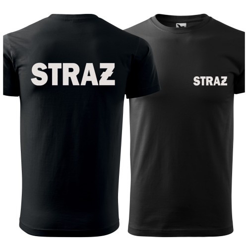Koszulka z krótkim rękawem z logo na sercu i plecach męska z HAFTEM napisem straż 160g BASIC129 koszulka krótki rękaw