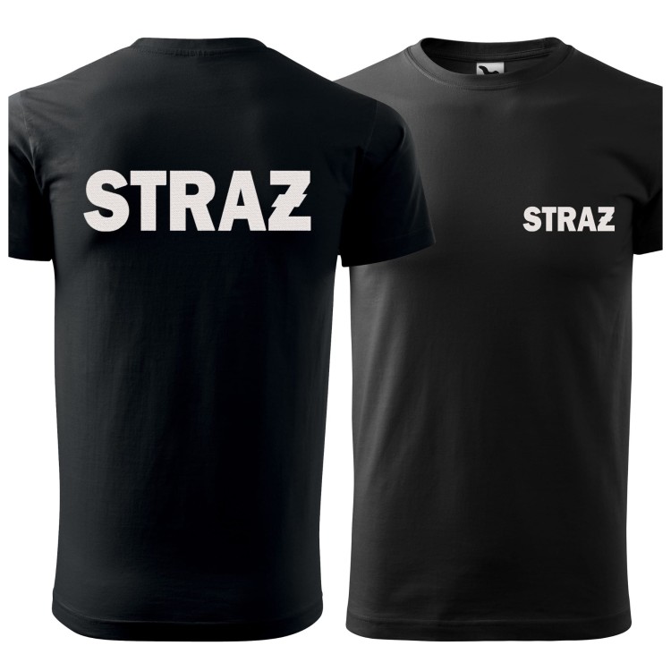 Koszulka z krótkim rękawem z logo na sercu i plecach męska z HAFTEM napisem straż 160g BASIC129 koszulka krótki rękaw