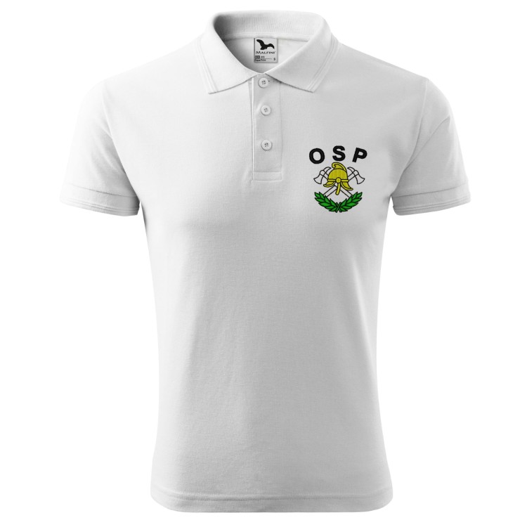 Koszulka polo z krótkim rękawem z logo na sercu i plecach męska z HAFTEM logo OSP 200g Pique Polo203 koszulka polo krótki rękaw kolor biały