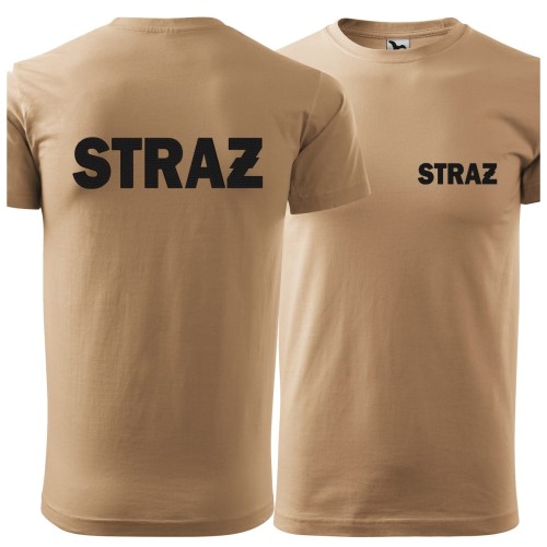 Koszulka z krótkim rękawem z logo na sercu i plecach męska z HAFTEM logo OSP 160g BASIC129 koszulka krótki rękaw kolor piaskowy