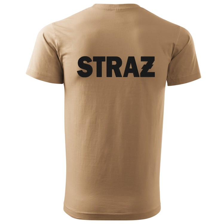 Koszulka z krótkim rękawem z logo na sercu i plecach męska z HAFTEM logo OSP 160g BASIC129 koszulka krótki rękaw kolor piaskowy