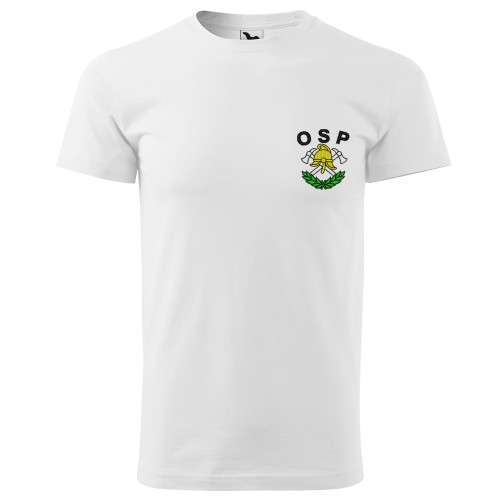 Koszulka z krótkim rękawem z logo na sercu i plecach męska z HAFTEM logo OSP 160g BASIC129 koszulka krótki rękaw kolor biały