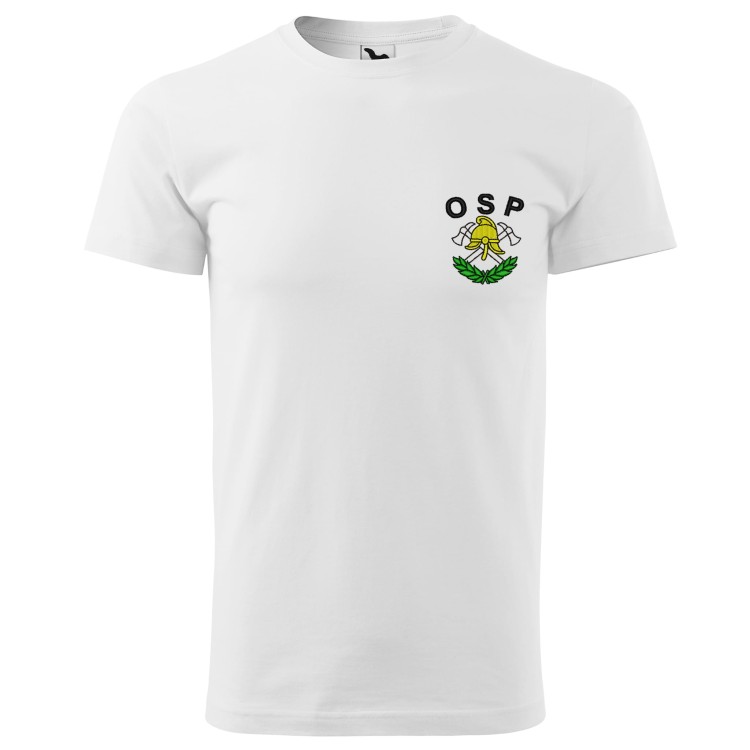 Koszulka z krótkim rękawem z logo na sercu i plecach męska z HAFTEM logo OSP 160g BASIC129 koszulka krótki rękaw kolor biały