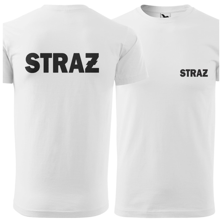 Koszulka z krótkim rękawem z logo na sercu i plecach męska z HAFTEM napisem straż 160g BASIC129 koszulka krótki rękaw kolor biały