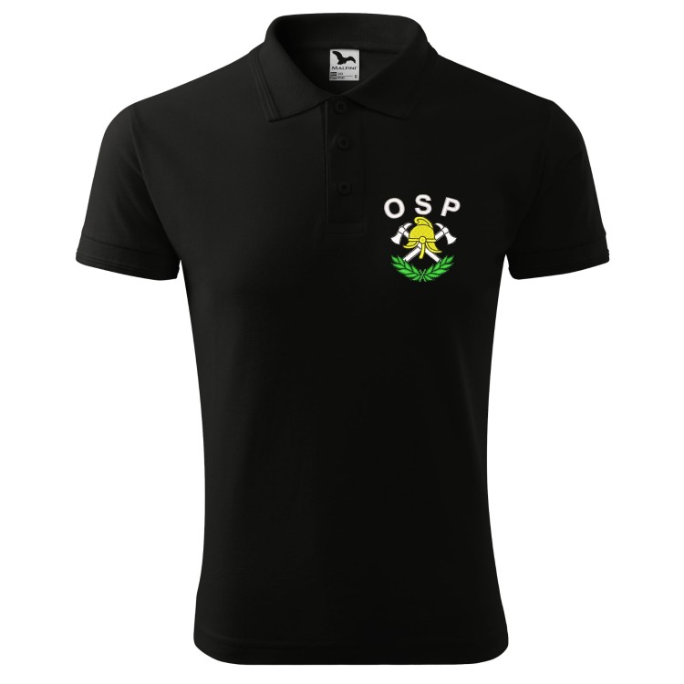 Koszulka polo z krótkim rękawem z logo na sercu i plecach męska z HAFTEM logo OSP 200g Pique Polo203 koszulka polo krótki rękaw kolor czarny