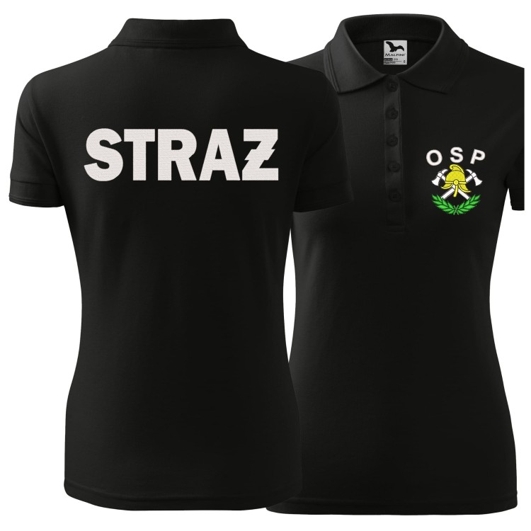 Koszulka polo z krótkim rękawem z logo na sercu i plecach damska z HAFTEM logo OSP 200g Pique Polo210 koszulka polo krótki rękaw kolor czarny