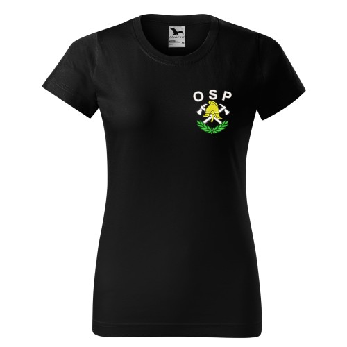 Koszulka z krótkim rękawem z logo na sercu i plecach damska z HAFTEM logo OSP 160g BASIC134 koszulka krótki rękaw kolor czarny