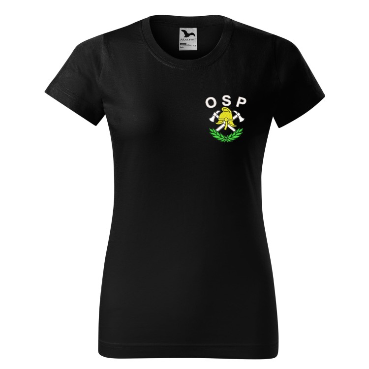 Koszulka z krótkim rękawem z logo na sercu i plecach damska z HAFTEM logo OSP 160g BASIC134 koszulka krótki rękaw kolor czarny
