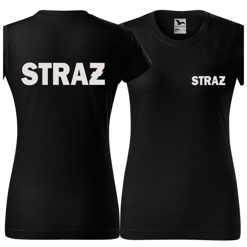 Koszulka z krótkim rękawem z logo na sercu i plecach damska z HAFTEM napisem straż 160g BASIC129 koszulka krótki rękaw kolor czarny