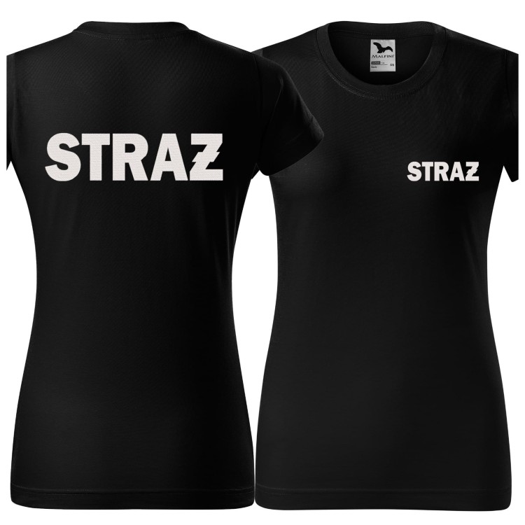 Koszulka z krótkim rękawem z logo na sercu i plecach damska z HAFTEM napisem straż 160g BASIC129 koszulka krótki rękaw kolor czarny