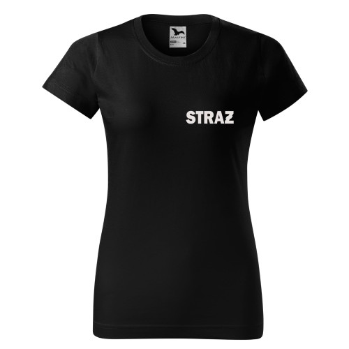 Koszulka z krótkim rękawem z logo na sercu i plecach damska z HAFTEM napisem straż 160g BASIC129 koszulka krótki rękaw kolor czarny