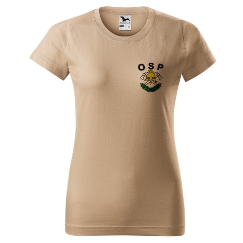Koszulka z krótkim rękawem z logo na sercu i plecach damska z HAFTEM logo OSP 160g BASIC134 koszulka krótki rękaw kolor piaskowy