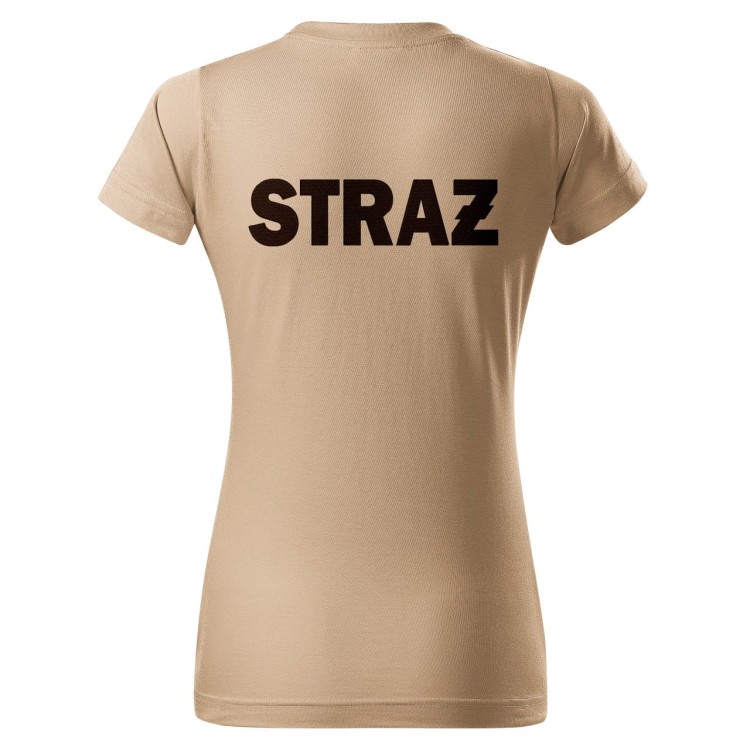 Koszulka z krótkim rękawem z logo na sercu i plecach damska z HAFTEM logo OSP 160g BASIC134 koszulka krótki rękaw kolor piaskowy