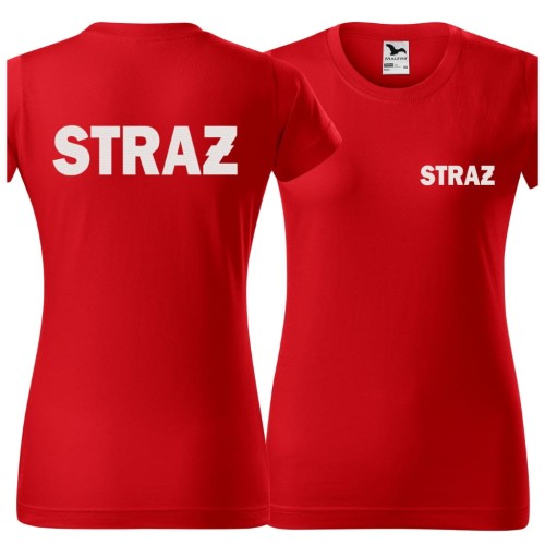 Koszulka z krótkim rękawem z logo na sercu i plecach damska z HAFTEM logo OSP 160g BASIC134 koszulka krótki rękaw kolor czerwony