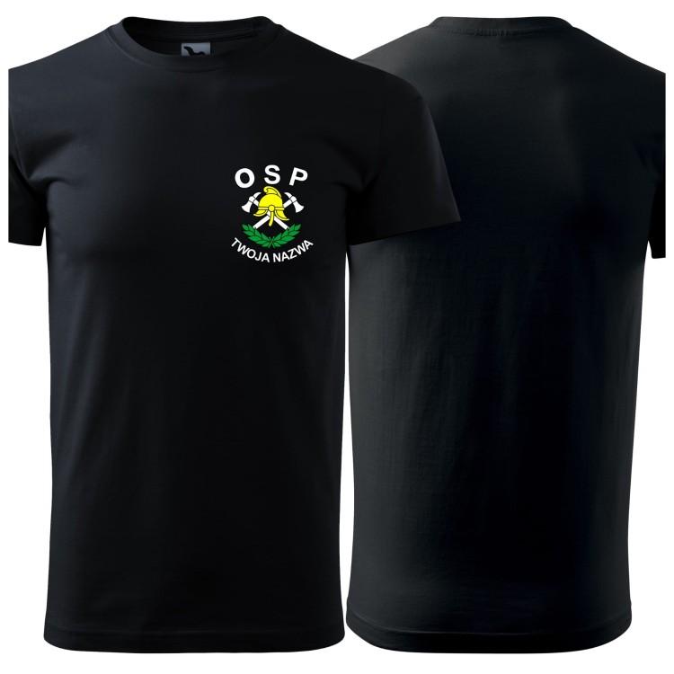 Koszulka męska z krótkim rękawem z logo OSP na sercu z NADRUKIEM 160g BASIC129 koszulka krótki rękaw kolor czarny