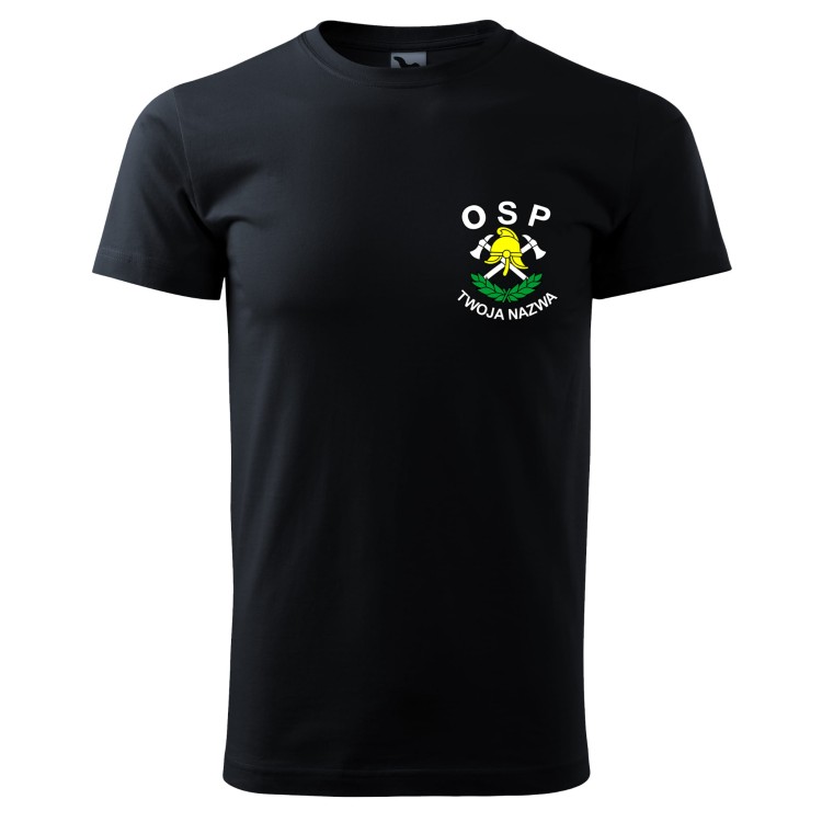 Koszulka męska z krótkim rękawem z logo OSP na sercu z NADRUKIEM 160g BASIC129 koszulka krótki rękaw kolor czarny