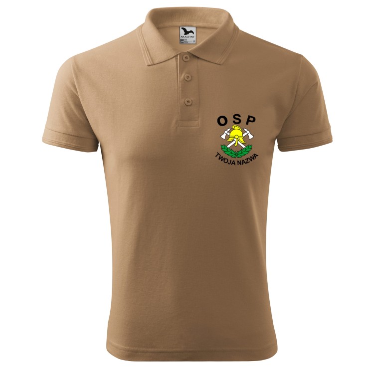 Koszulka polo z krótkim rękawem z logo OSP na sercu męska z NADRUKIEM 200g Pique Polo203 koszulka polo krótki rękaw kolor piaskowy