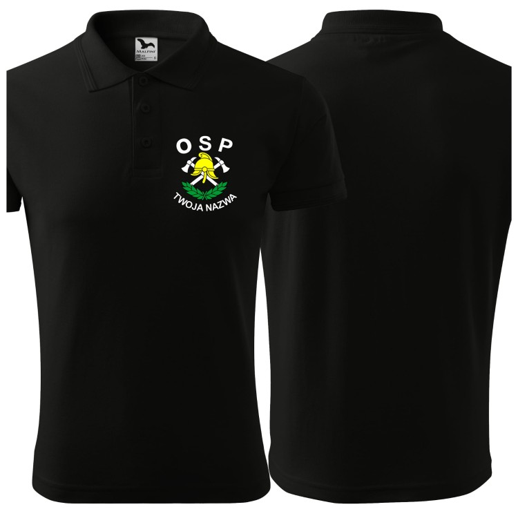 Koszulka polo męska z krótkim rękawem z logo OSP na sercu z NADRUKIEM 200g Pique Polo203 koszulka polo krótki rękaw kolor czarny