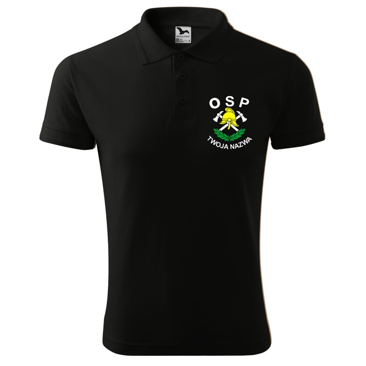Koszulka polo męska z krótkim rękawem z logo OSP na sercu z NADRUKIEM 200g Pique Polo203 koszulka polo krótki rękaw kolor czarny