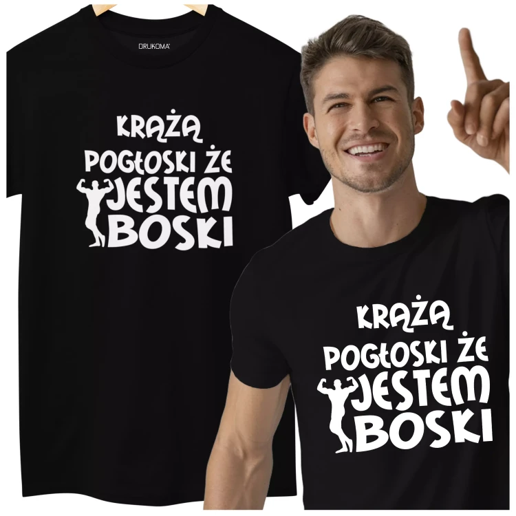 KOSZULKA NA DZIEŃ CHŁOPAKA PREZENT DLA CHŁOPAKA Z NAPISEM KRĄŻĄ POGŁOSKI ŻE JESTEM BOSKI KOLOR CZARNY.webp