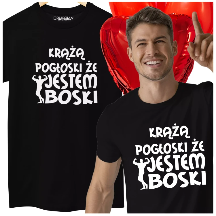 KOSZULKA NA DZIEŃ CHŁOPAKA PREZENT DLA CHŁOPAKA Z NAPISEM KRĄŻĄ POGŁOSKI ŻE JESTEM BOSKI KOLOR CZARNY.webp