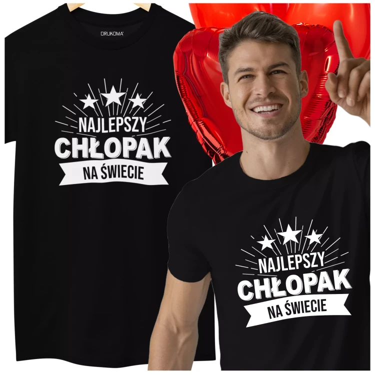 KOSZULKA NA DZIEŃ CHŁOPAKA PREZENT DLA CHŁOPAKA Z NAPISEM Najlepszy chłopak na świecie KOLOR CZARNY.webp