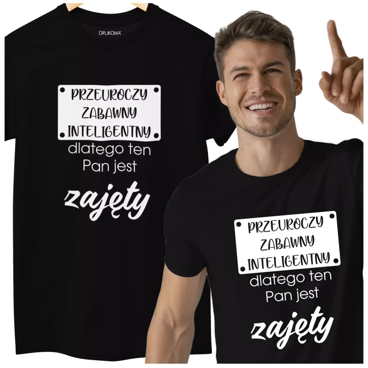 KOSZULKA NA DZIEŃ CHŁOPAKA PREZENT DLA CHŁOPAKA Z NAPISEM Przeuroczy zabawny inteligentny dlatego ten Pan jest zajęty KOLOR CZARNY.webp