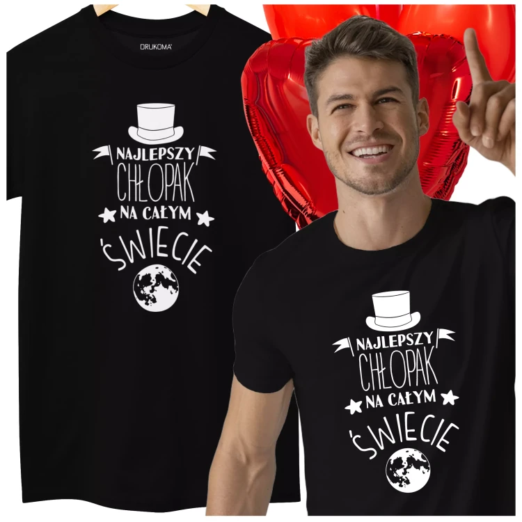 KOSZULKA NA DZIEŃ CHŁOPAKA PREZENT DLA CHŁOPAKA Z NAPISEM Najlepszy Chłopak na całym świecie KOLOR CZARNY.webp