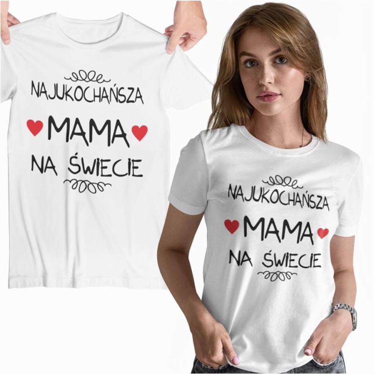 1 Koszulka dla Mamy z napisem Najukochańsza mama na świecie kolor koszulki biały.jpg
